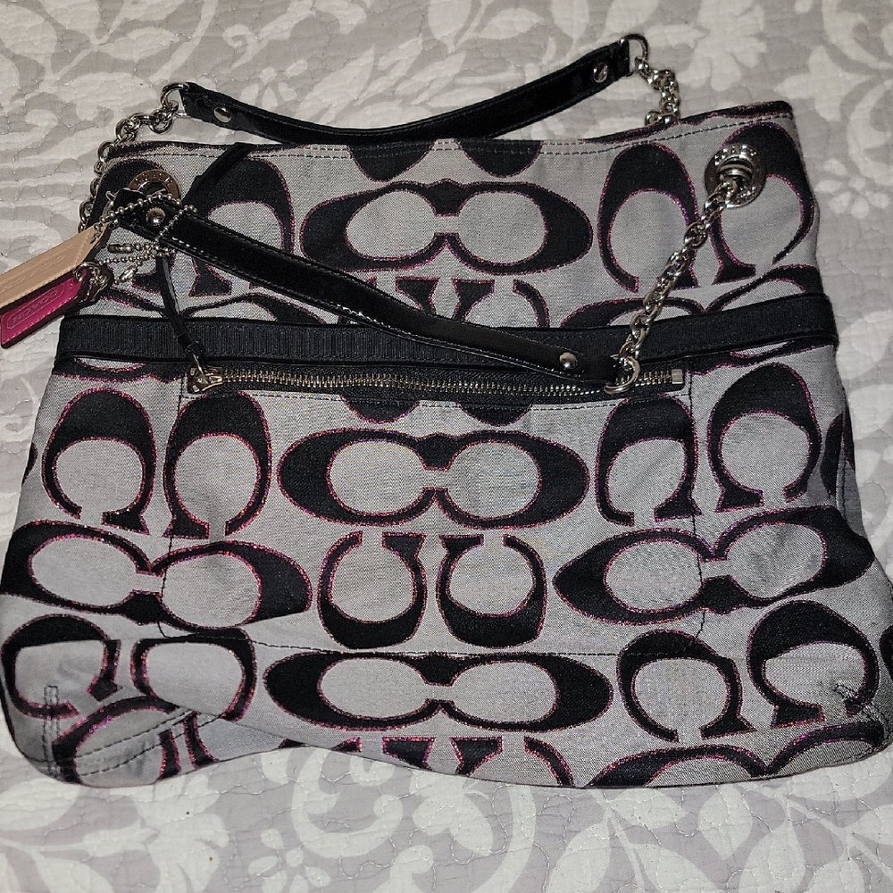 Coach Black and Gray Signature Shoulder Bag